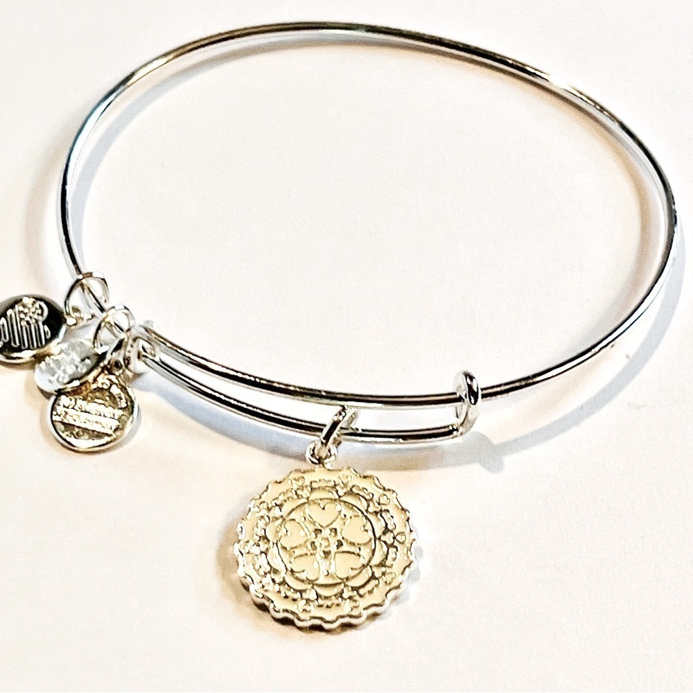 Alex and Ani Enamel Heart Expandable Charm Bracelet, Shiny Silver Finish.